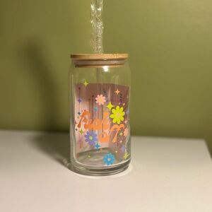 Floral Glass Tumbler with Bamboo Lid